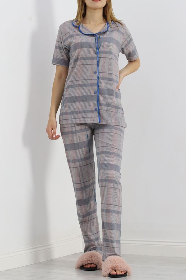 Düğmeli Pijama Takımı Gri - 18948.1567.
