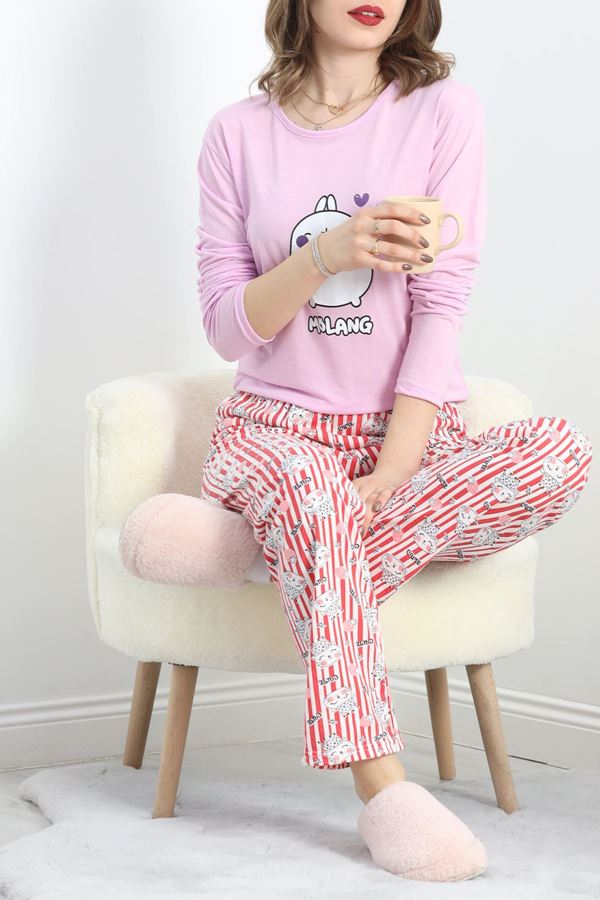 Baskılı Poliviskon Pijama Takımı Pembebeyaz - 40091.1287.