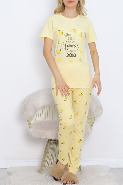 Desenli Pijama Takımı Limonsarı - 18735.1567.