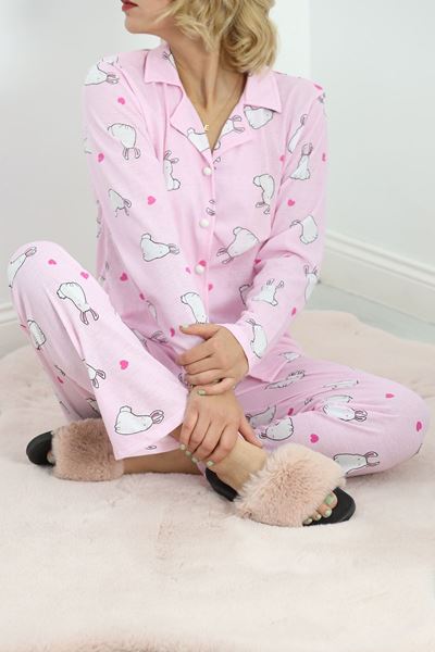 Önü Düğmeli Pijama Takımı Tozpembe - 150.1287.