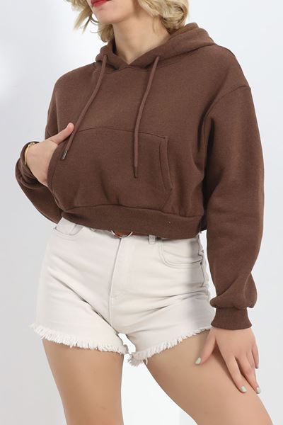 Şardonlu Oversize Crop Sweat Kahve - 21391.200.