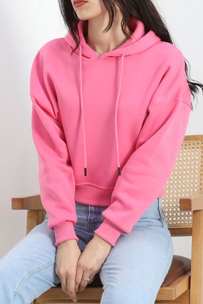 Kapşonlu Crop Sweat Pembe - 20959.1878.