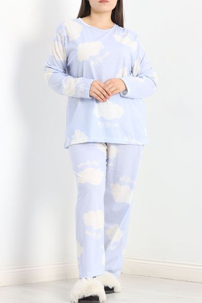 Bisiklet Yaka Battal Pijama Takımı Açıkmavi - 776.1287.