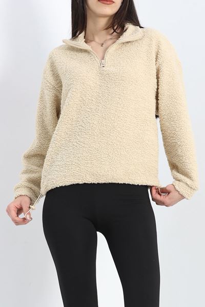 Fermuarlı Stoperli Polar Sweat Bej - 20377.1872.