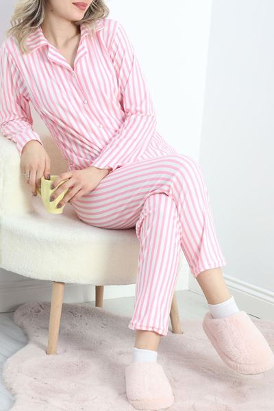 Süet Pijama Takımı Çizgilipembe - 40003.1049.