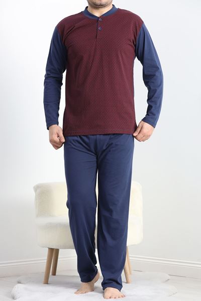 Jakarlı Erkek Pijama Takımı Bordo2 - 40064.1838.