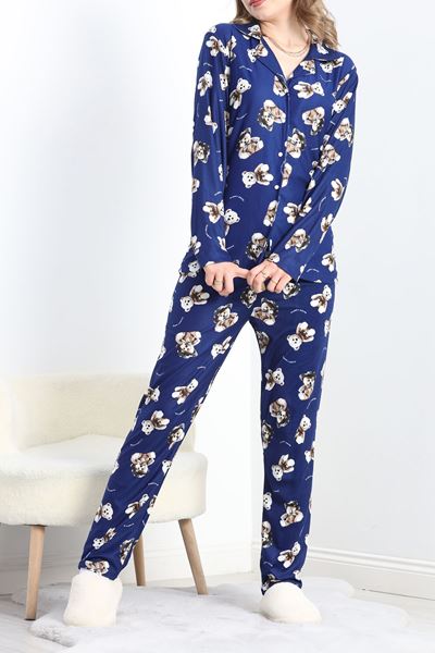 Süet Pijama Takımı Saks - 40003.1049.