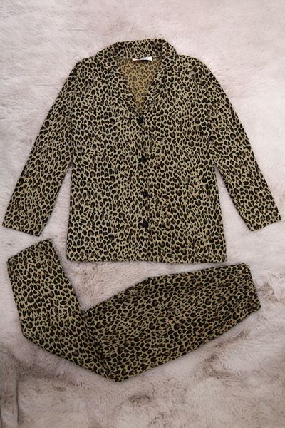 7-11 Yaş Düğmeli Çocuk Pijama Takımı Leopar - 19583.1913.