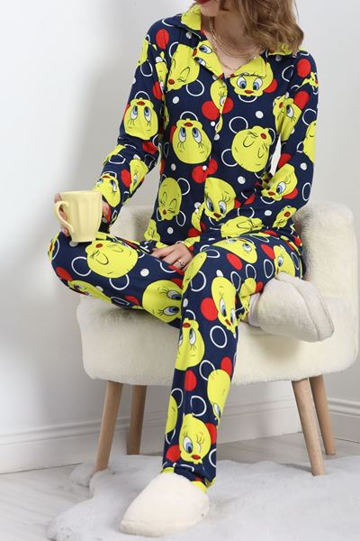 Düğmeli Süet Pijama Takımı Lacisarı - 30245.1050.