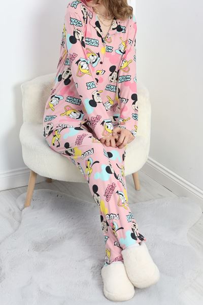 Düğmeli Süet Pijama Takımı Pembe - 30245.1050.