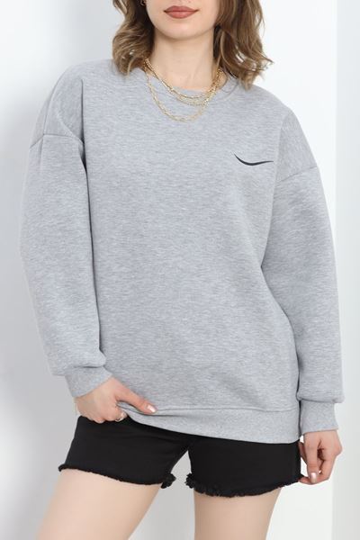 3 İplik Baskılı Unisex Sweat Gri - 30190.1878.