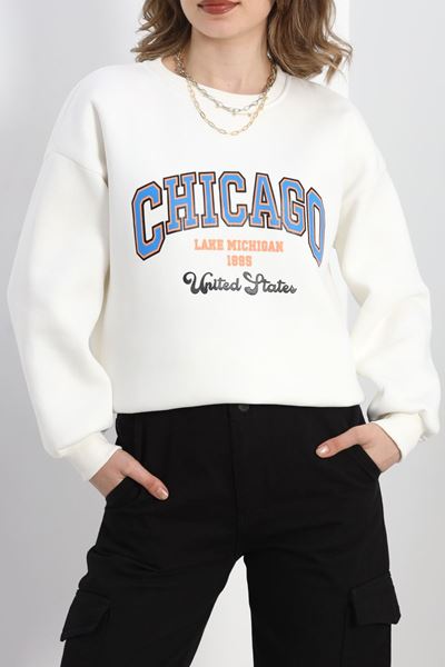 3 İplik Baskılı Unisex Sweat Ekru - 30188.1878.