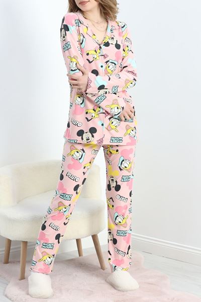 Düğmeli Süet Pijama Takımı Pudra - 30245.1050.