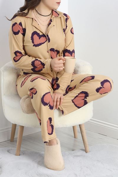 Süet Battal Pijama Takım Camel - 19640.1049.