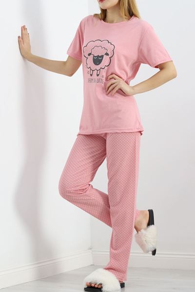 Desenli Pijama Takımı Pembe1 - 18735.1567.