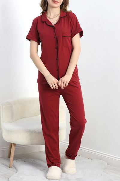 Düğmeli Süprem Pijama Takımı Bordo - 30320.1048.