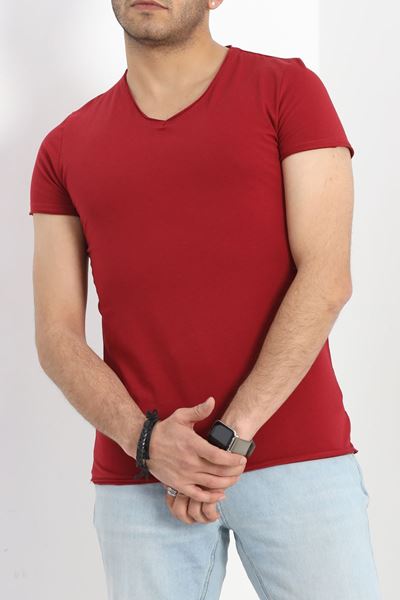 Erkek Slim Fit Kısa Kol V Yaka Body Bordo - 19955.200.