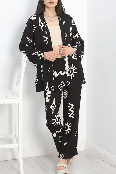 Kimono Desenli Takım Siyahbej - 22538.1247.