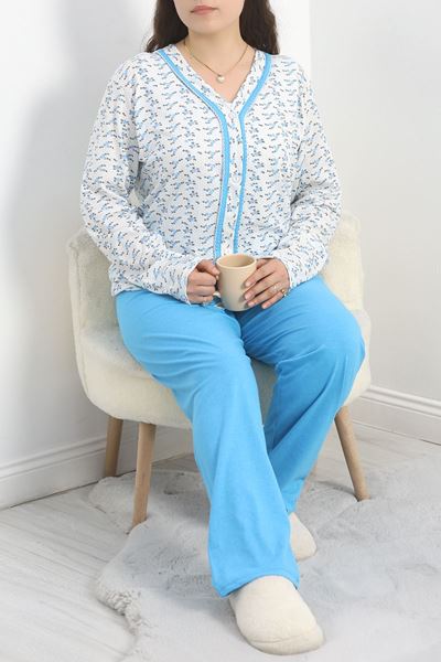 Büyük Beden Süprem Pijama Takımı Beyazmavi1 - 30275.1902.