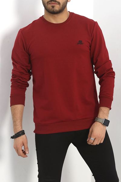 2 İplik Nakış Detaylı Erkek Sweat Bordo - 40296.1957.