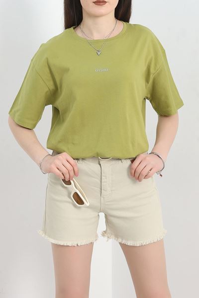 Baskılı Oversize Tişört Yağyeşili - 22617.1878.
